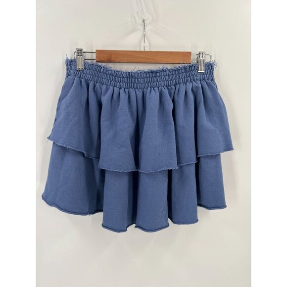 Aerie Women's XL Blue Pull-On Terry Cloth Weekend Ruffle Tiered Mini Skirt - Picture 5 of 9